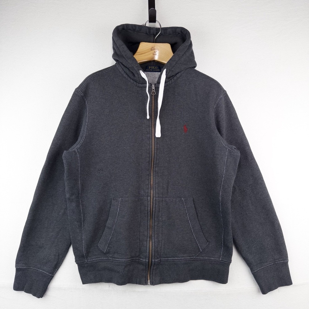 Polo Ralph Lauren Heavyweight Zip Up Gray Hoodie Waffle Knit Hood Men's L *Read
